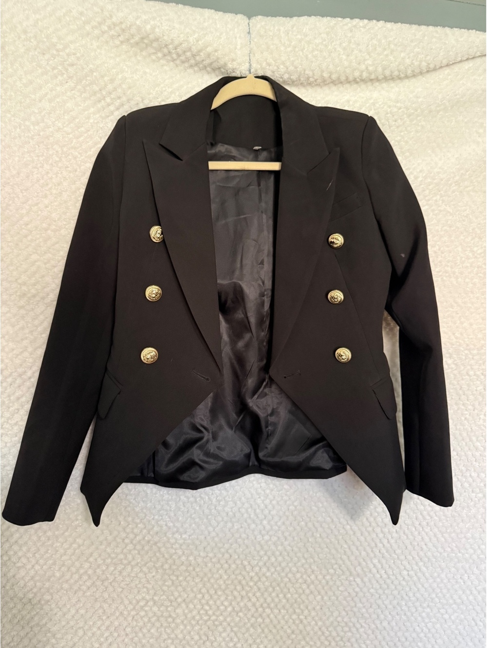 Black Double-Breasted Blazer with Gold Buttons